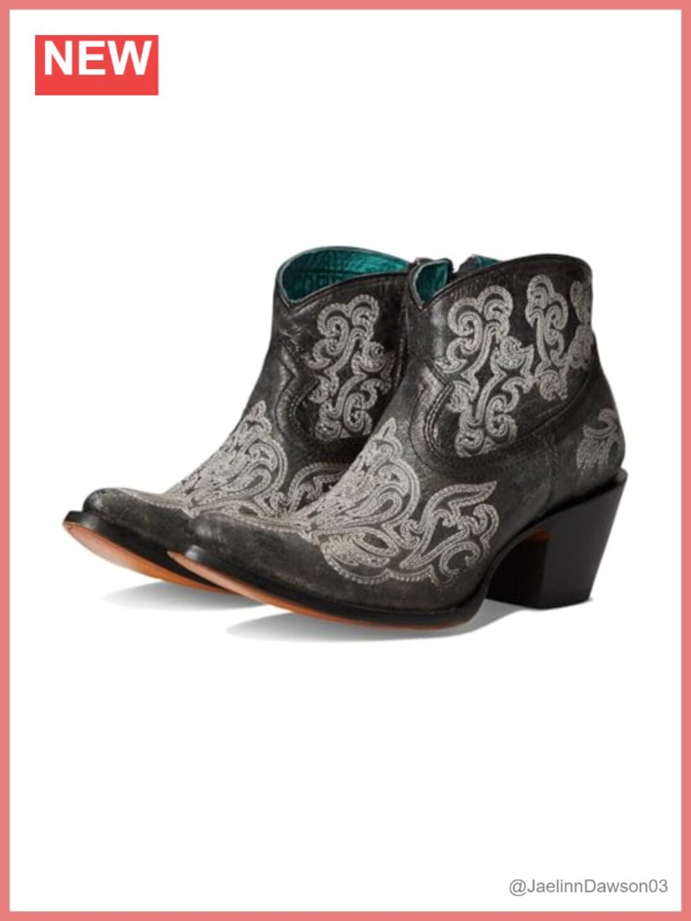 Corral Leather Ankle Bootie Cuban Heel Embroidered Western